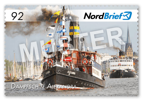 Markenserie Fördestadt Flensburg - Motiv Dampfschiff Alexandra - Postkarte/ Standardbrief - 10er Bogen