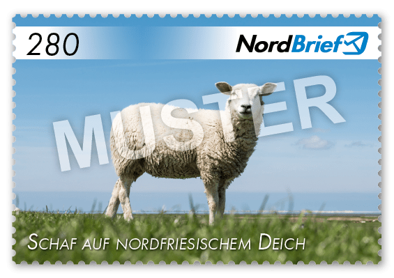 Markenserie Schleswig-Holstein – unsere Heimat - Motiv Schaf auf nordfriesischem Deich - Maxibrief - 10er Bogen